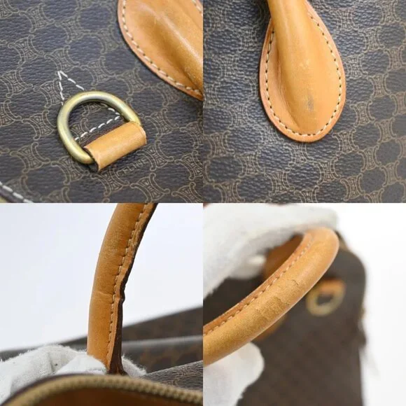CELINE Logo Macadam Pattern Handbag PVC Leather Brown GHW Italy